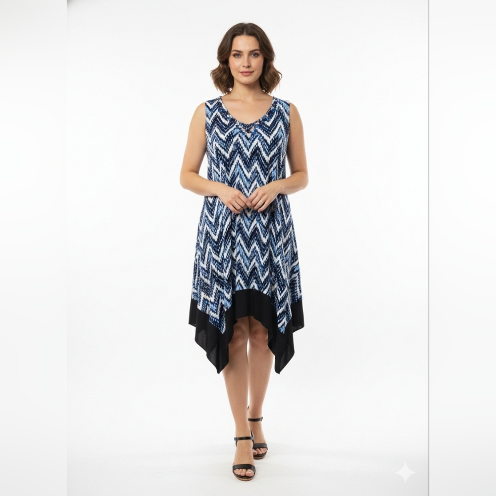 Avenue Dress Blue White Chevron Boho Sleeveless Midi Festival 22/24